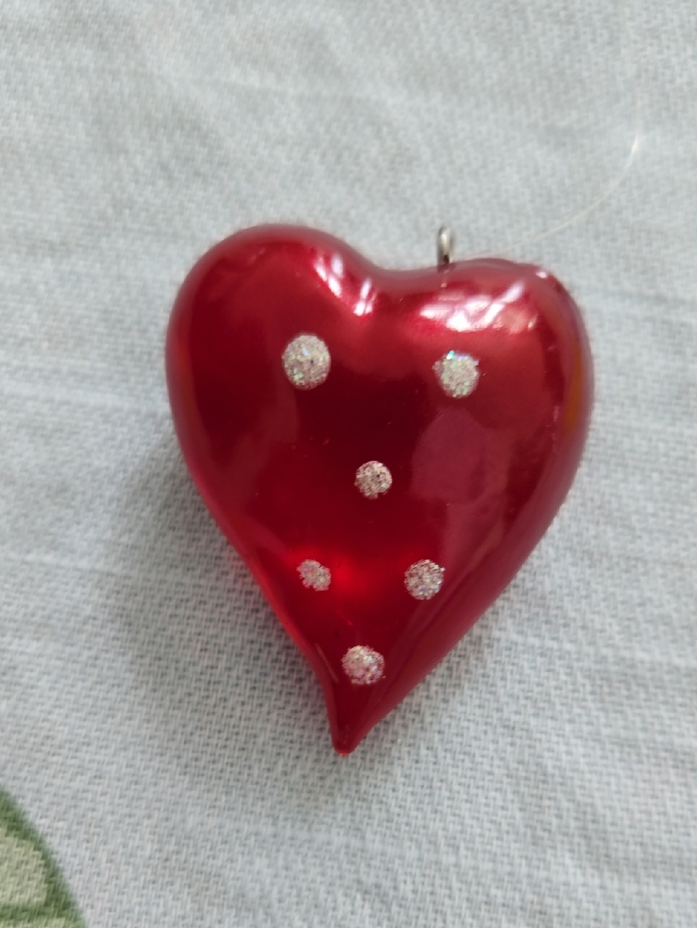 Red Heart Ornament Or Pendant with Glitter Dots